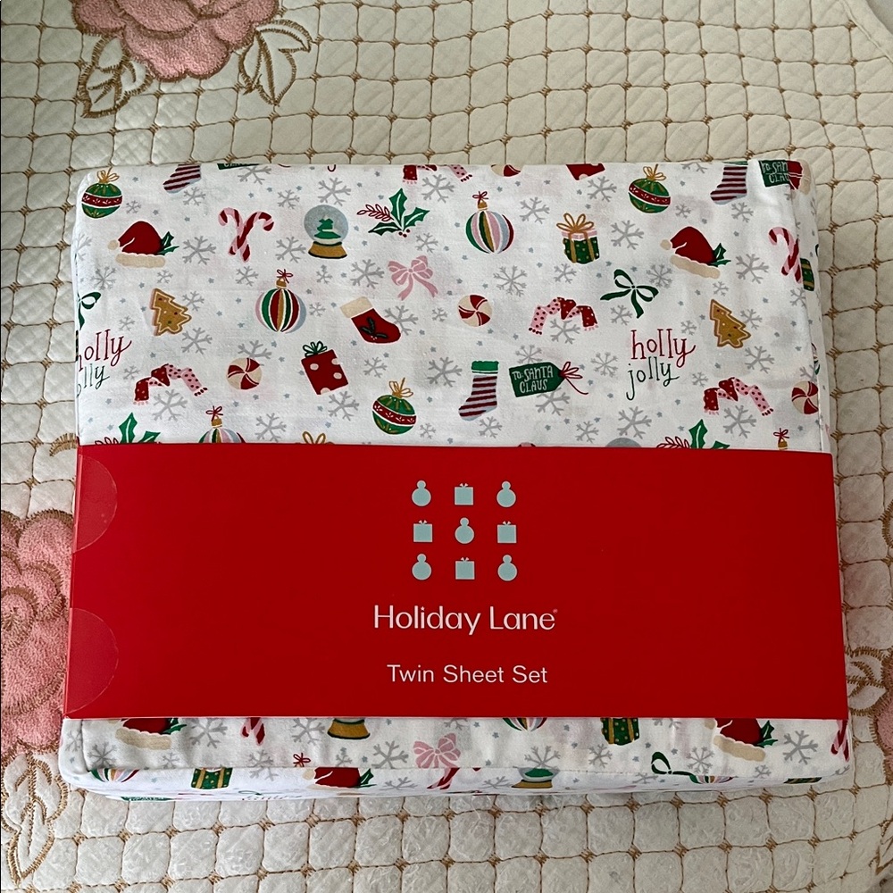 100% Cotton Holiday Lane Twin Sheet Set NEW